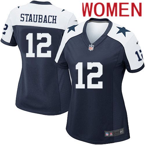 Women Dallas Cowboys 12 Roger Staubach Nike Navy Alternate Game Team NFL Jersey